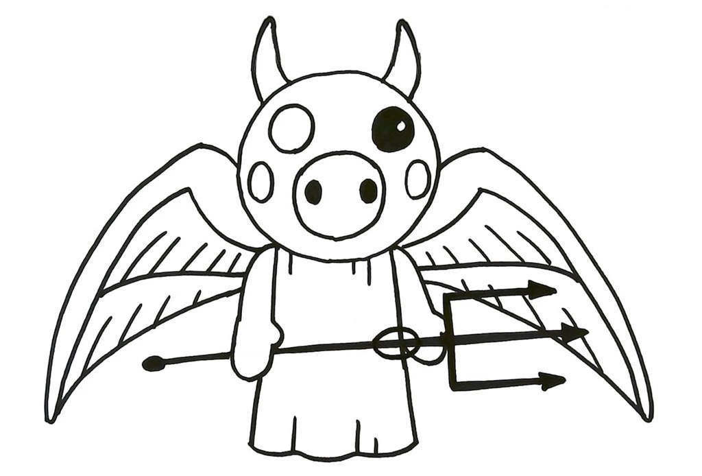 Coloring page Roblox pig devil and angel